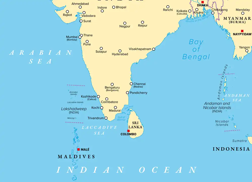 Map van de ligging van de Malediven.